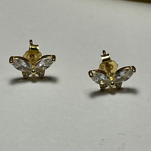 Sterling Silver Gold Tone Butterfly 🦋 Stud Earrings with - Picture 5 of 5
